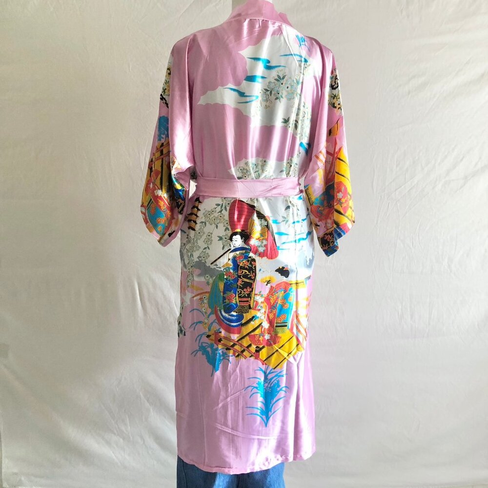 Boho Japanese Geisha Scene Satin Robe